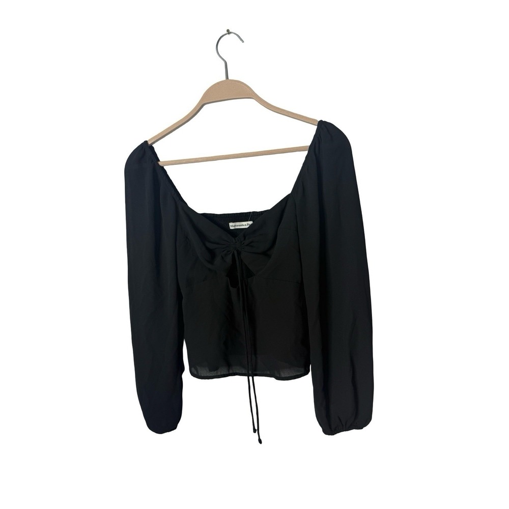 Abercrombie & Fitch Long-Sleeve Sheer Twist-Front Top‎ size XS Black